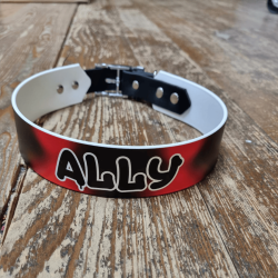 UV BIOTHANE HALSBAND 38mm Wunschtext rot-schwarz
