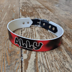 UV BIOTHANE HALSBAND 38mm Wunschtext rot-schwarz