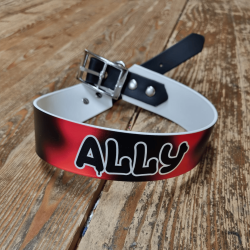 UV BIOTHANE HALSBAND 38mm Wunschtext rot-schwarz